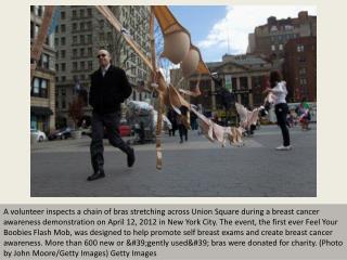 Flash mob builds bra chain for cancer awareness