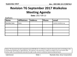 Revision TG September 2017 Waikoloa Meeting Agenda