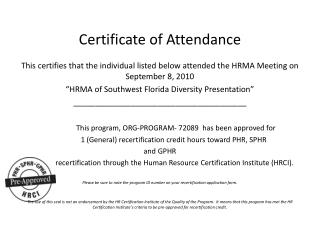 Certificate of Attendance