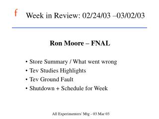 Week in Review: 02/24/03 –03/02/03