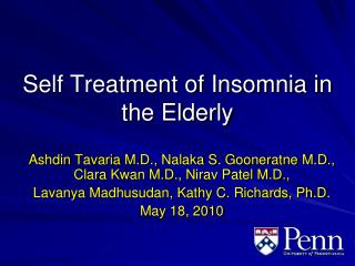 Self Treatment of Insomnia in the Elderly