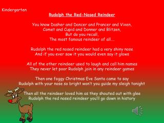 Kindergarten Rudolph the Red-Nosed Reindeer You know Dasher and Dancer and Prancer and Vixen,