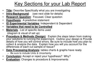 Key Sections for your Lab Report