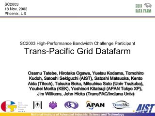 SC2003 High-Performance Bandwidth Challenge Participant Trans-Pacific Grid Datafarm