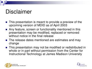 disclaimer for training presentation