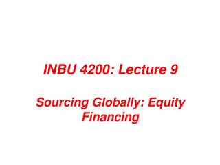 INBU 4200: Lecture 9