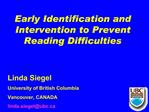 Early Identification and Intervention to Prevent Reading Difficulties