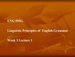 ENG 595G Linguistic Principles of English Grammar Week 3 Lecture 1