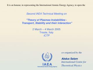 Second IAEA Technical Meeting on "Theory of Plasmas Instabilities -