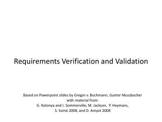 Requirements Verification and Validation