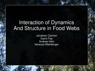 Interaction of Dynamics And Structure in Food Webs Jonathan Cannon Gavin Fay Andrew Hein