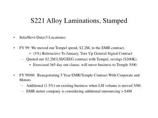 S221 Alloy Laminations, Stamped