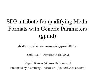SDP attribute for qualifying Media Formats with Generic Parameters (gpmd)