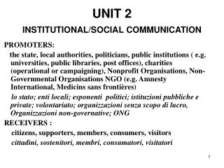 UNIT 2 INSTITUTIONAL/SOCIAL COMMUNICATION