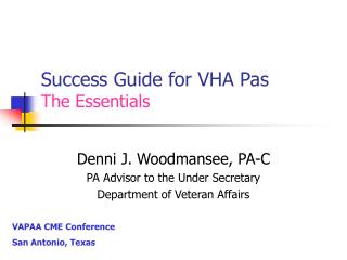 Success Guide for VHA Pas The Essentials