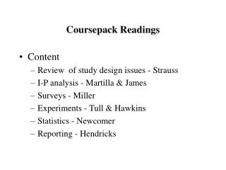Coursepack Readings