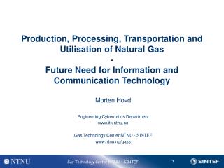 Production, Processing, Transportation and Utilisation of Natural Gas - Future Need for Information and Communication T