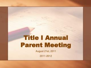 Title I Annual Parent Meeting