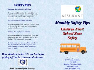 Monthly Safety Tips Children First! School Zone Safety