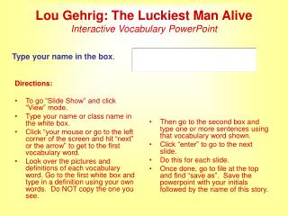 Lou Gehrig: The Luckiest Man Alive Interactive Vocabulary PowerPoint
