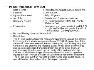 PT Sari Pari Abadi - WW SLN Date & Time 		: Thursday, 03 August 2006 at 13:30 hrs.