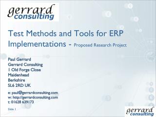 Test Methods and Tools for ERP Implementations - Proposed Research Project