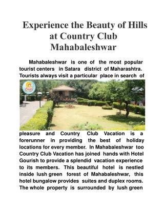 Experience the Beauty of Hills at Country Club Mahabaleshwar