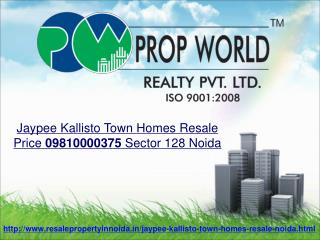 Jaypee Kallisto Town Homes Resale Price 09810000375 Sector 1