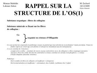 RAPPEL SUR LA STRUCTURE DE L’OS(1)