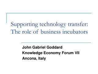 Supporting technology transfer: The role of business incubators