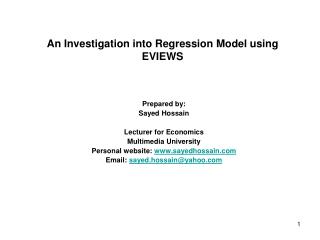 An Investigation into Regression Model using EVIEWS