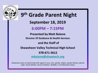 9 th Grade Parent Night