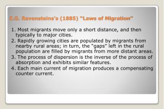 E.G. Ravensteins's (1885) “Laws of Migration”