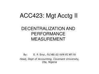 ACC423: Mgt Acctg II