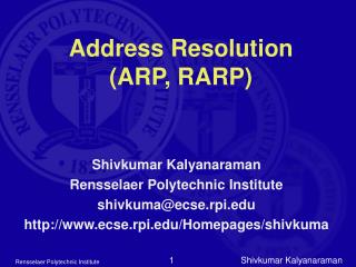 Address Resolution (ARP, RARP)