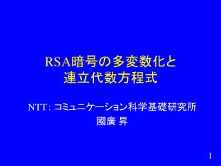 RSA 暗号の多変数化と 連立代数方程式