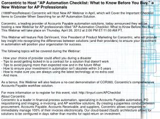 Corcentric to Host "AP Automation Checklist: What to Know Be