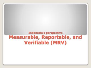 Indonesia’s perspective Measurable, Reportable, and Verifiable (MRV)