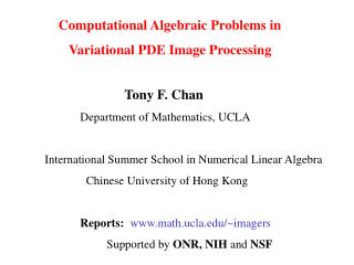 Computational Algebraic Problems in Variational PDE Image Processing