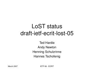 LoST status draft-ietf-ecrit-lost-05