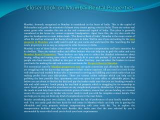 Closer Look on Mumbai Rental Properties