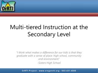 Multi-tiered Instruction at the Secondary Level