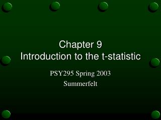 Chapter 9 Introduction to the t-statistic