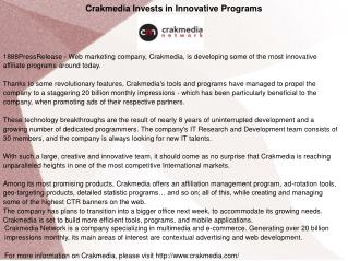 Crakmedia Invests in Innovative Programs