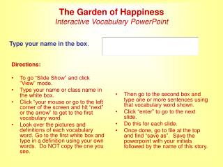 The Garden of Happiness Interactive Vocabulary PowerPoint