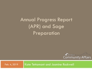 Annual Progress Report (APR) and Sage Preparation