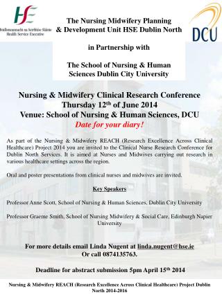 Nursing & Midwifery Clinical Research Conference Thursday 12 th of June 2014