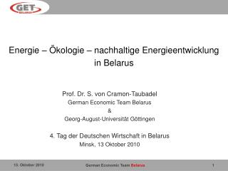 Energie – Ökologie – nachhaltige Energieentwicklung in Belarus