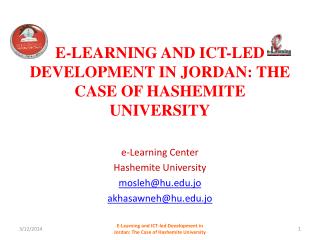 E-Learning and ICT-led Development in Jordan: The Case of Hashemite University