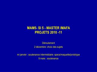 MAM5- SI 5 - MASTER IMAFA PROJETS 2010 -11
